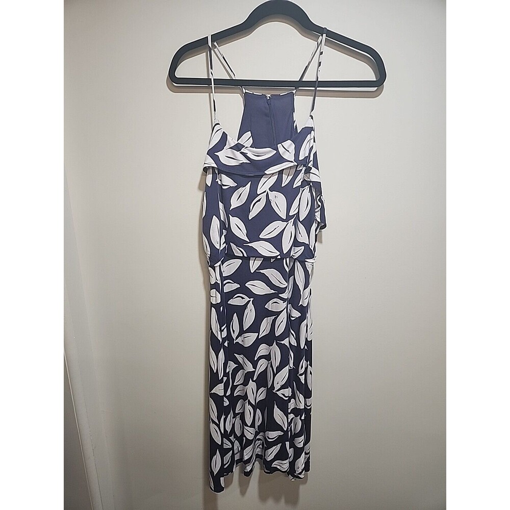 Ann Taylor LOFT Blue Floral Midi Tank Dress Sz Large Stretch Rayon Summer Beach
